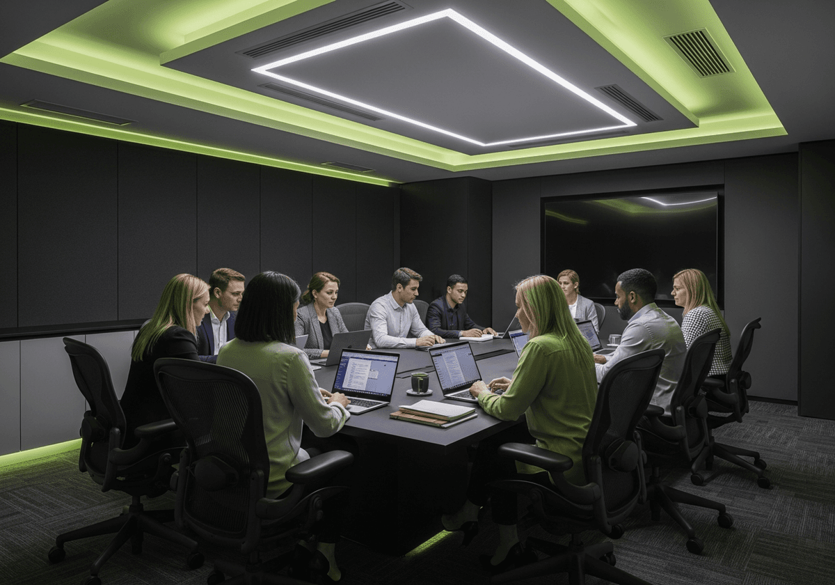 Team collaborating in a modern workspace